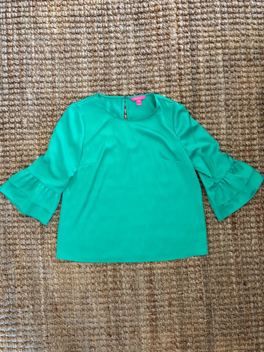 Lilly Pulitzer Green Ruffle Bell Sleeve Blouse Top Size M